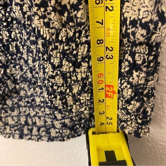 Lucky Brand boho white black print smocked cotton short sleeve blouse top-S - Picture 7 of 9